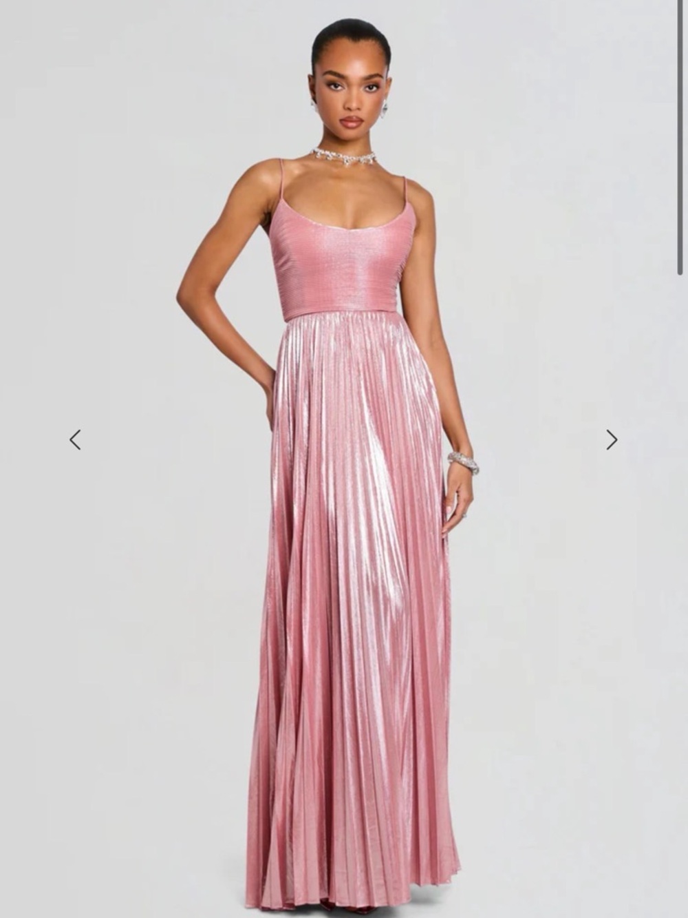 Retrofete Pink Metallic Pleated Maxi Dress Rhosyn dress